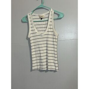 Universal‎ Thread Tank Top Womens Small White Black Striped Ribbed Scoop Neck